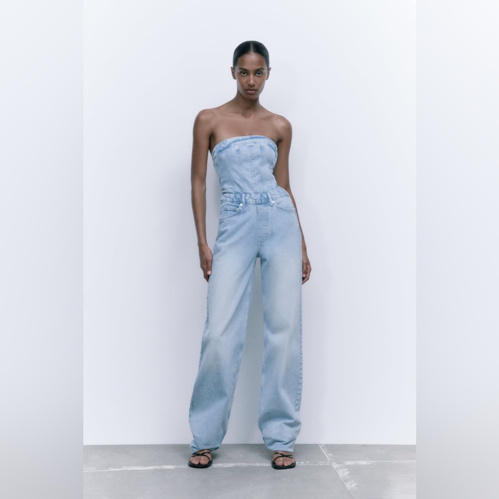 Zara Corset Denim Jumpsuit